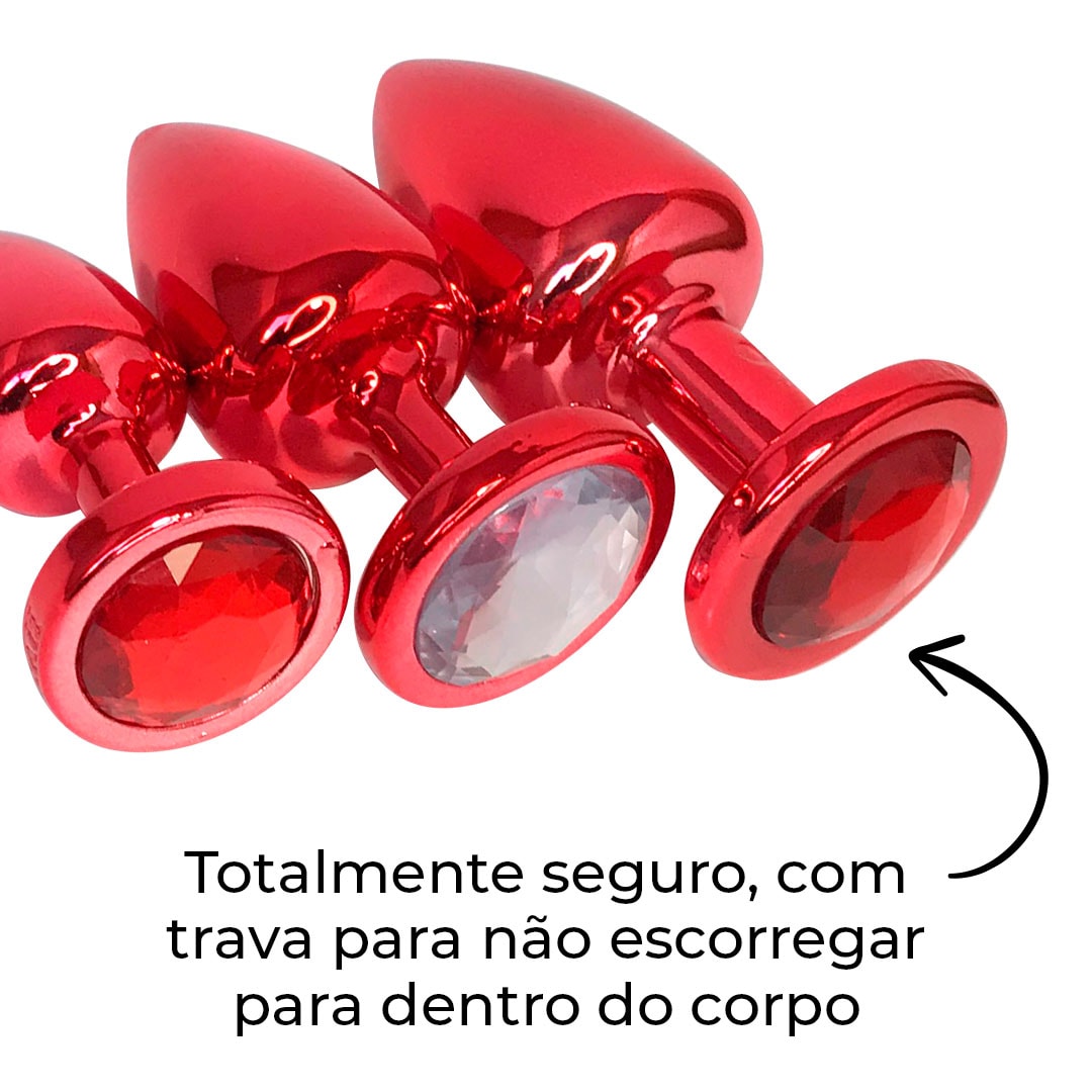 Kit Plug Anal 3 Tamanhos P, M e G Vermelho e Pedra com Cor Surpresa - Feito em ABS - Imagem 15