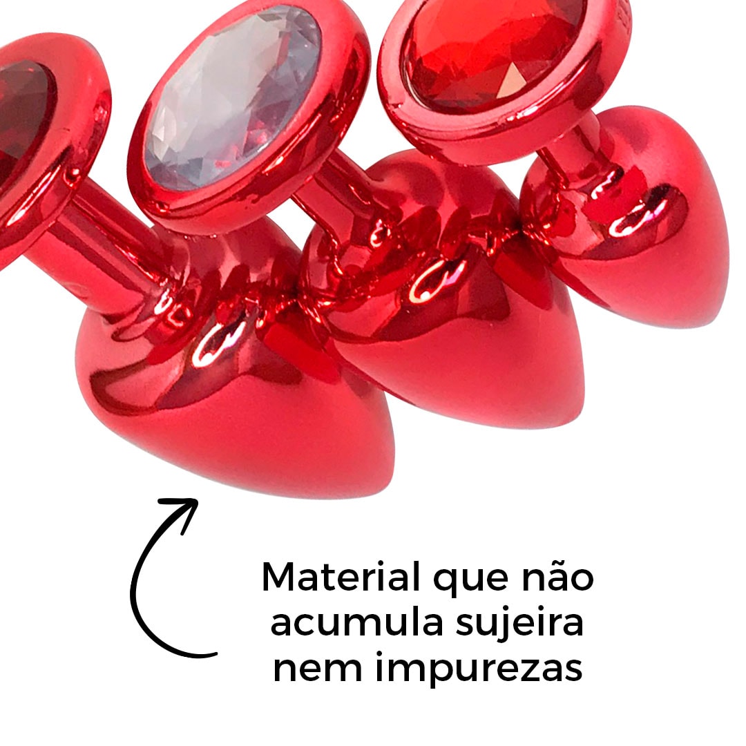 Kit Plug Anal 3 Tamanhos P, M e G Vermelho e Pedra com Cor Surpresa - Feito em ABS - Imagem 16