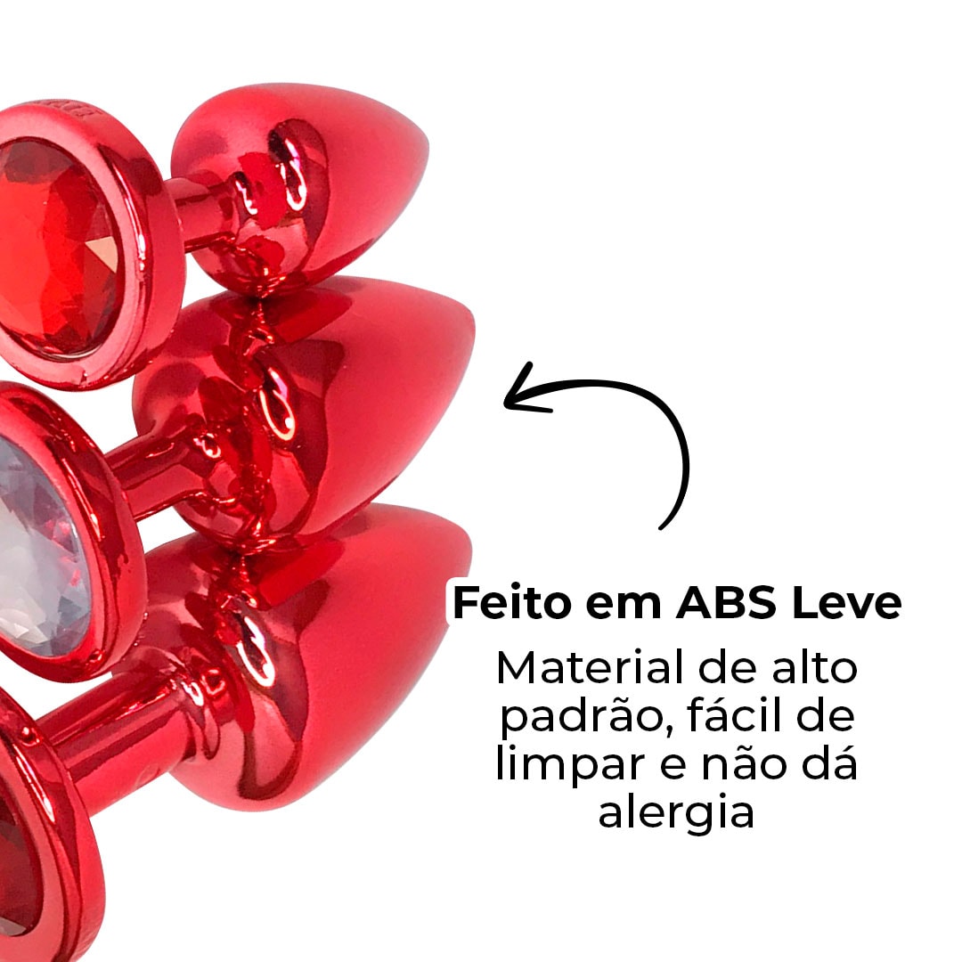 Kit Plug Anal 3 Tamanhos P, M e G Vermelho e Pedra com Cor Surpresa - Feito em ABS - Imagem 17