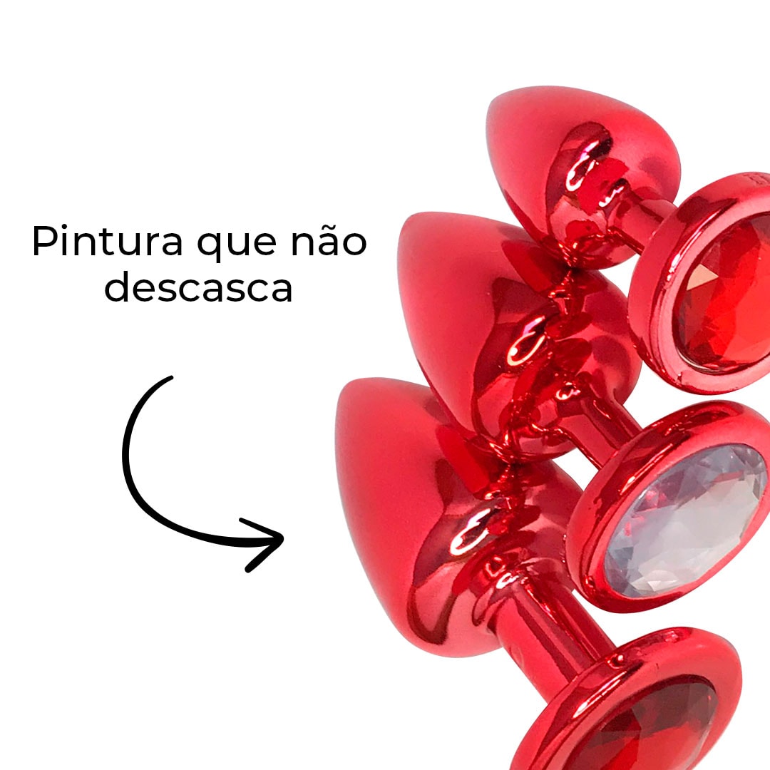 Kit Plug Anal 3 Tamanhos P, M e G Vermelho e Pedra com Cor Surpresa - Feito em ABS - Imagem 18
