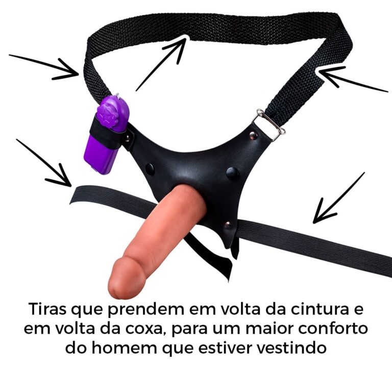 Cinta Peniana Para Dupla Penetração Na Mulher 13,5cm x 3,5cm com VIBRO Pênis Bege - Imagem 10