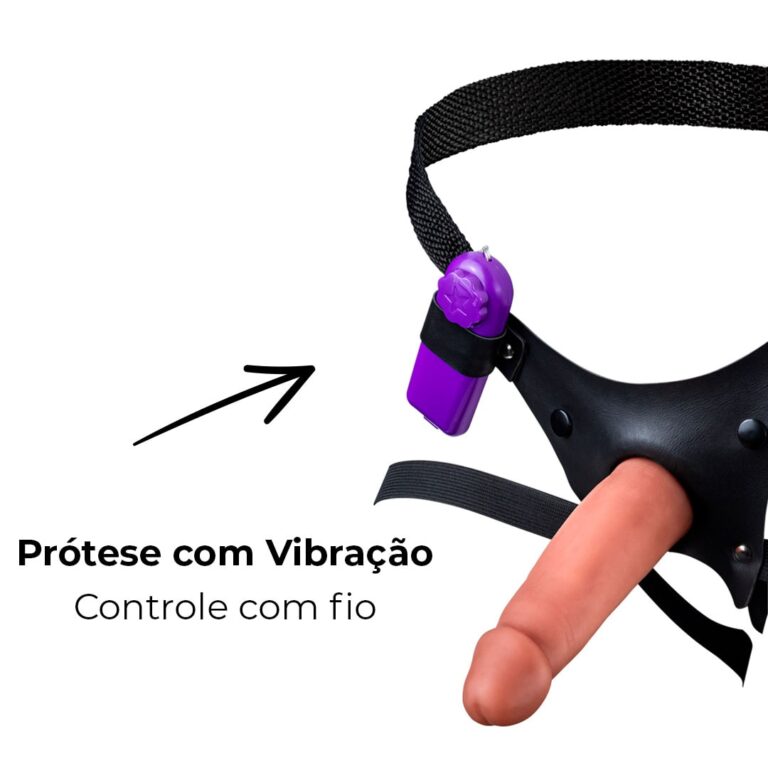 Cinta Peniana Para Dupla Penetração Na Mulher 13,5cm x 3,5cm com VIBRO Pênis Bege - Imagem 9