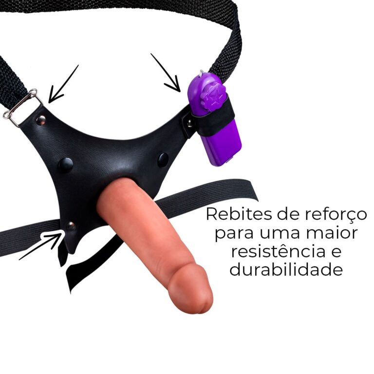Cinta Peniana Para Dupla Penetração Na Mulher 13,5cm x 3,5cm com VIBRO Pênis Bege - Imagem 11
