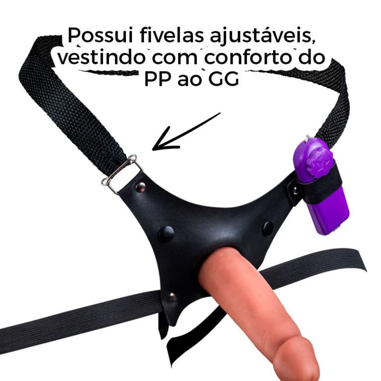 Cinta Peniana Para Dupla Penetração Na Mulher 13,5cm x 3,5cm com VIBRO Pênis Bege - Imagem 12