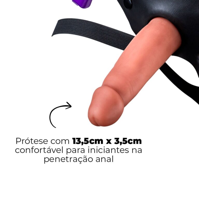 Cinta Peniana Para Dupla Penetração Na Mulher 13,5cm x 3,5cm com VIBRO Pênis Bege - Imagem 3