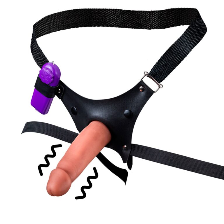 Cinta Peniana Para Dupla Penetração Na Mulher 13,5cm x 3,5cm com VIBRO Pênis Bege