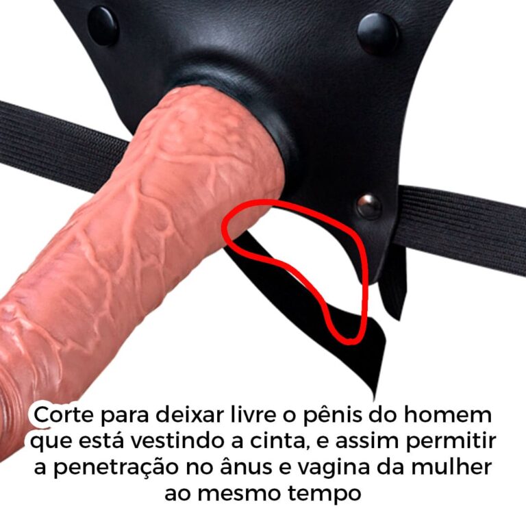 Cinta Peniana Para Dupla Penetração Na Mulher 19,5cm x 4cm com VIBRO Pênis Bege - Imagem 7