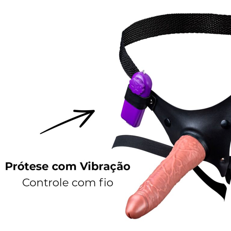 Cinta Peniana Para Dupla Penetração Na Mulher 19,5cm x 4cm com VIBRO Pênis Bege - Imagem 8