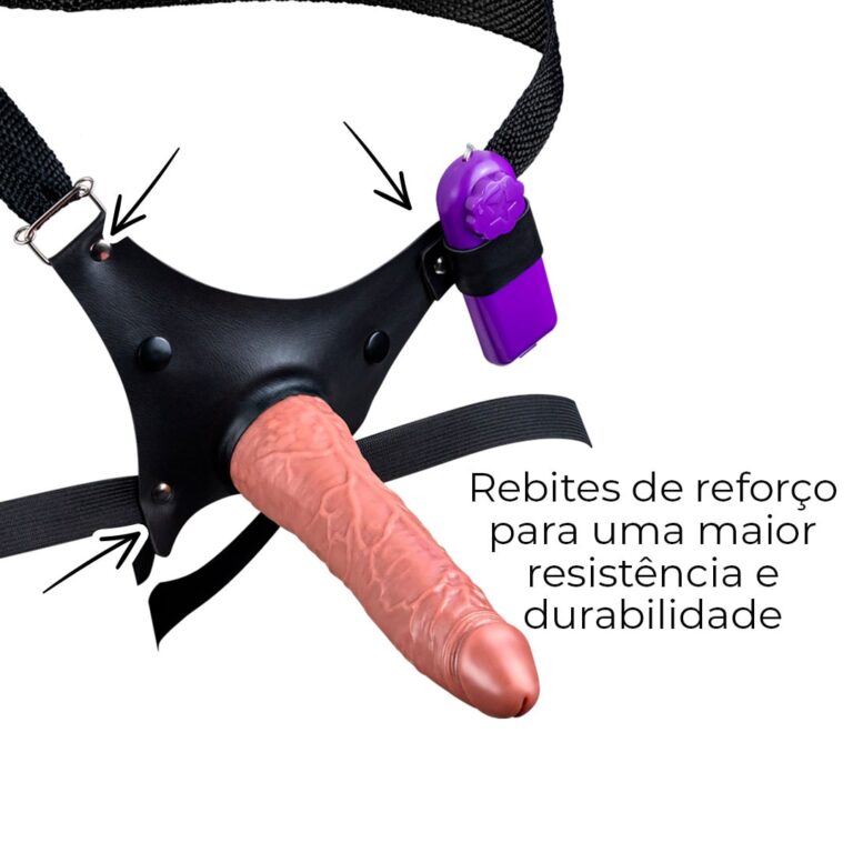 Cinta Peniana Para Dupla Penetração Na Mulher 19,5cm x 4cm com VIBRO Pênis Bege - Imagem 6