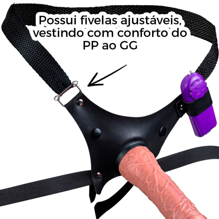 Cinta Peniana Para Dupla Penetração Na Mulher 19,5cm x 4cm com VIBRO Pênis Bege - Imagem 4