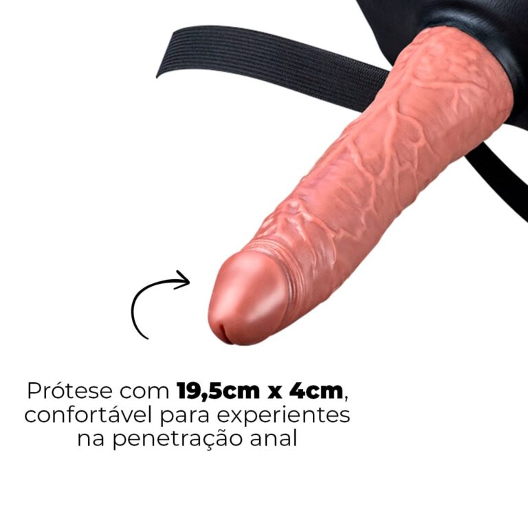 Cinta Peniana Para Dupla Penetração Na Mulher 19,5cm x 4cm com VIBRO Pênis Bege - Imagem 3