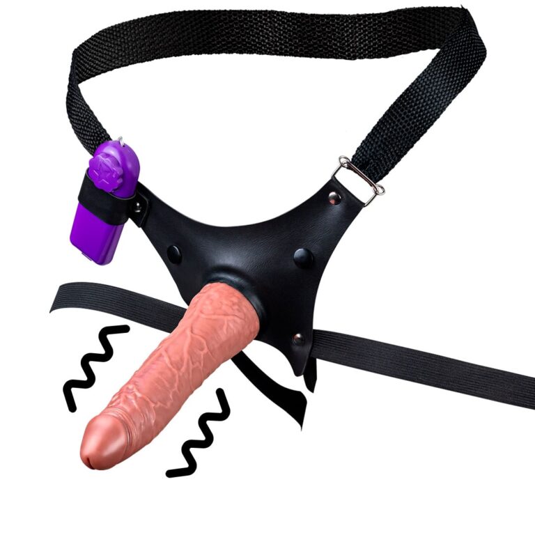 Cinta Peniana Para Dupla Penetração Na Mulher 19,5cm x 4cm com VIBRO Pênis Bege