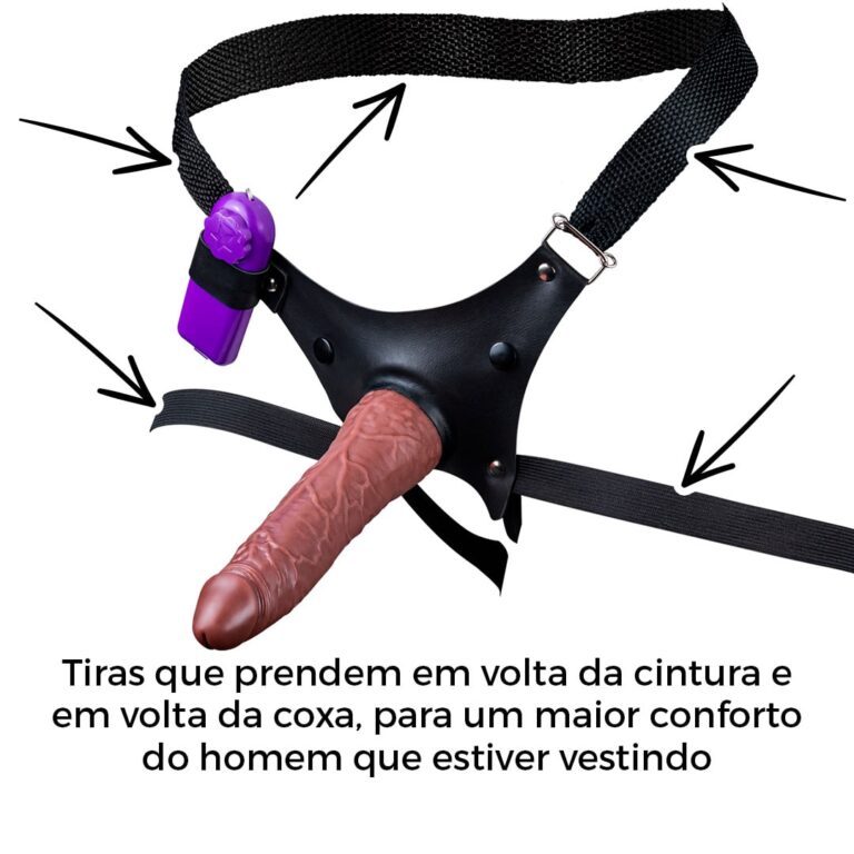 Cinta Peniana Para Dupla Penetração Na Mulher 19,5cm x 4cm com VIBRO Pênis Marrom - Imagem 6