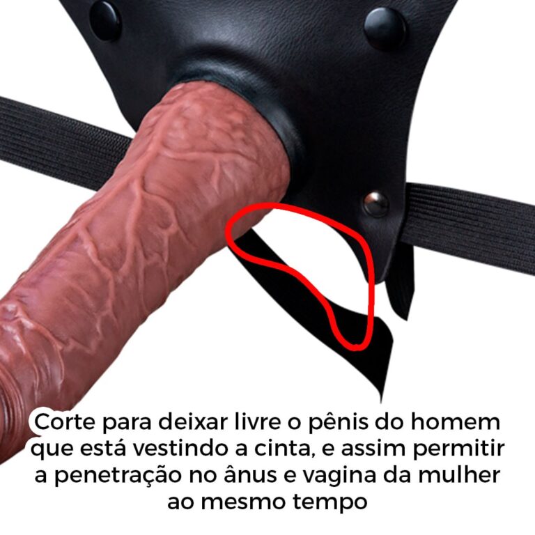 Cinta Peniana Para Dupla Penetração Na Mulher 19,5cm x 4cm com VIBRO Pênis Marrom - Imagem 4