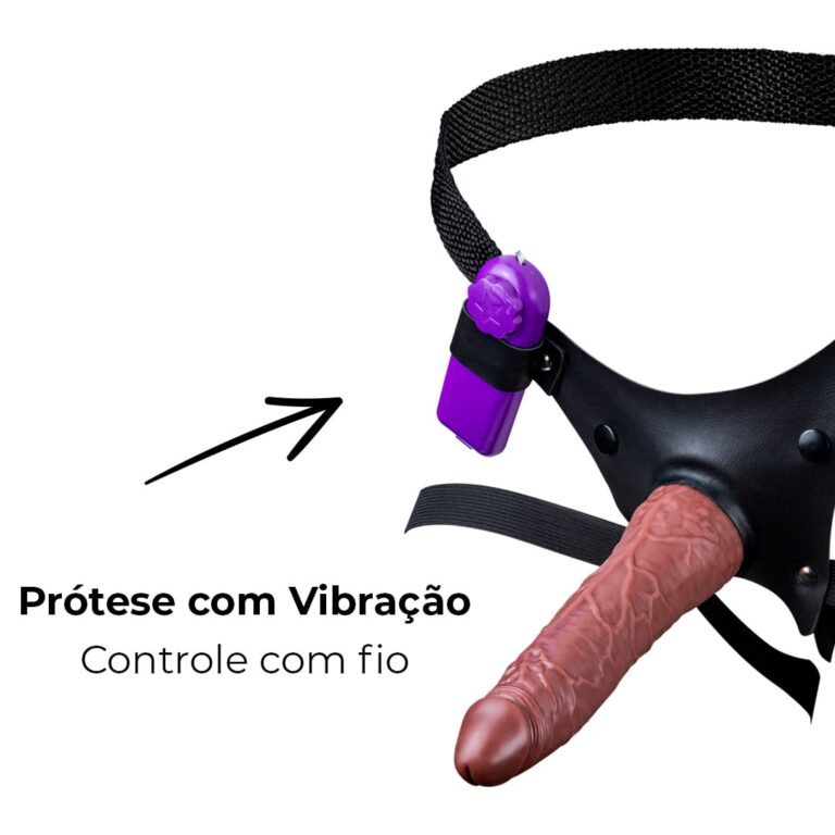 Cinta Peniana Para Dupla Penetração Na Mulher 19,5cm x 4cm com VIBRO Pênis Marrom - Imagem 8