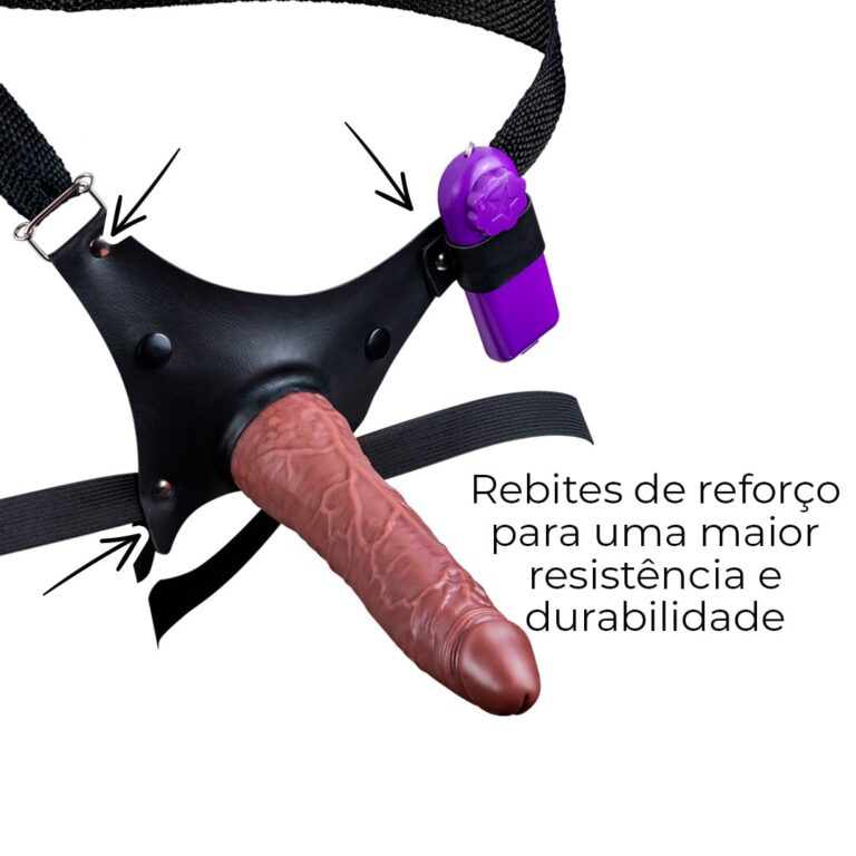 Cinta Peniana Para Dupla Penetração Na Mulher 19,5cm x 4cm com VIBRO Pênis Marrom - Imagem 5