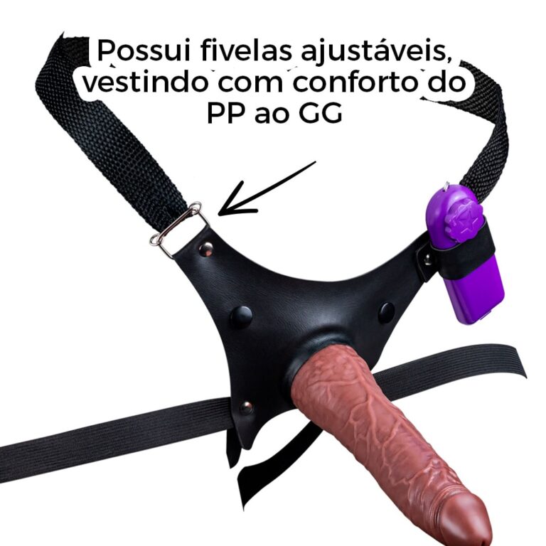 Cinta Peniana Para Dupla Penetração Na Mulher 19,5cm x 4cm com VIBRO Pênis Marrom - Imagem 7