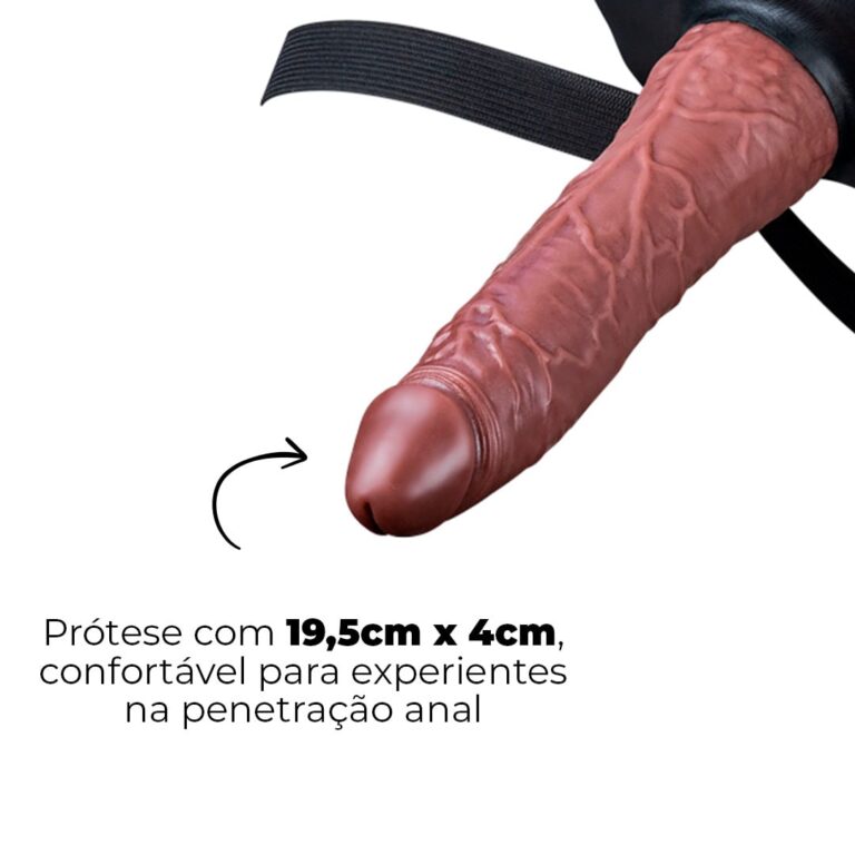 Cinta Peniana Para Dupla Penetração Na Mulher 19,5cm x 4cm com VIBRO Pênis Marrom - Imagem 3