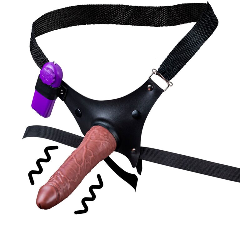 Cinta Peniana Para Dupla Penetração Na Mulher 19,5cm x 4cm com VIBRO Pênis Marrom