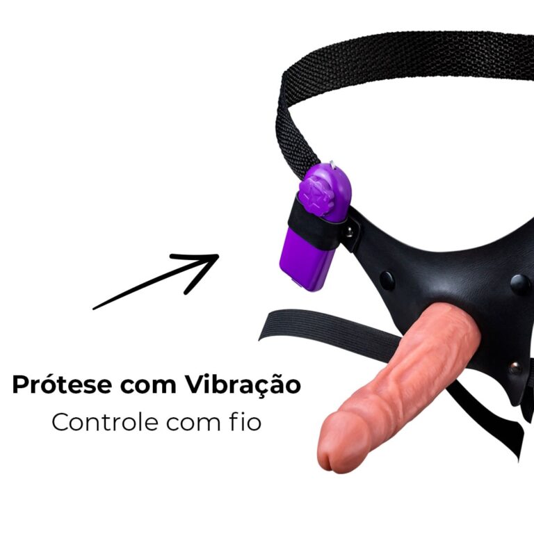 Cinta Peniana Para Dupla Penetração Na Mulher 15cm x 4,2cm com VIBRO Pênis Bege - Imagem 8