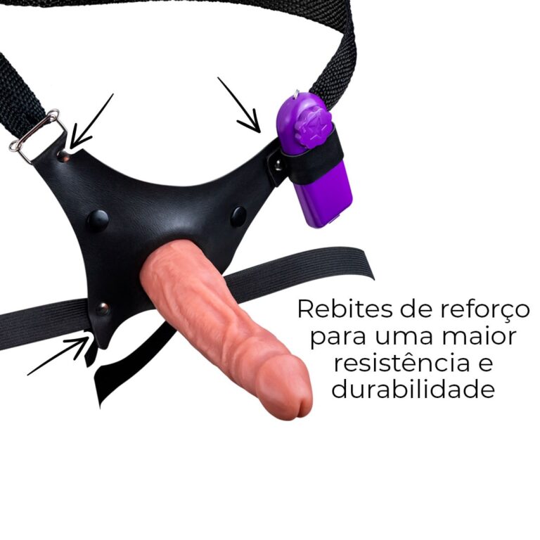 Cinta Peniana Para Dupla Penetração Na Mulher 15cm x 4,2cm com VIBRO Pênis Bege - Imagem 7