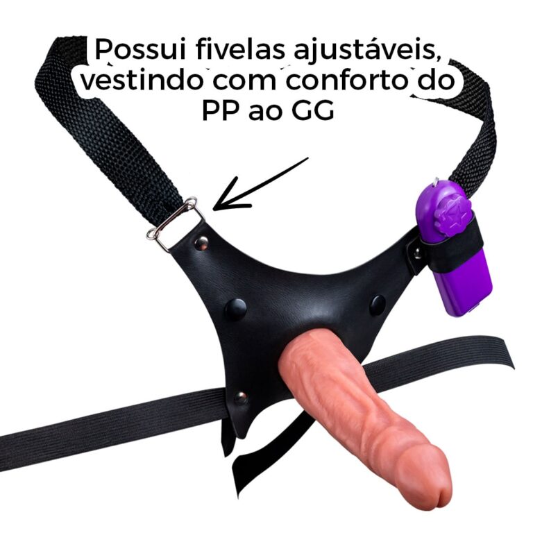 Cinta Peniana Para Dupla Penetração Na Mulher 15cm x 4,2cm com VIBRO Pênis Bege - Imagem 5