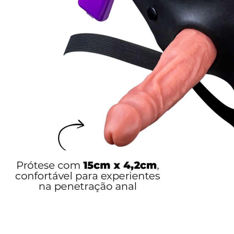 Cinta Peniana Para Dupla Penetração Na Mulher 15cm x 4,2cm com VIBRO Pênis Bege - Imagem 3