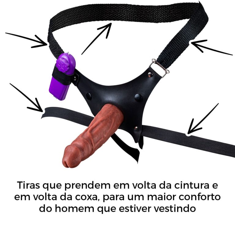 Cinta Peniana Para Dupla Penetração Na Mulher 15cm x 4,2cm com VIBRO Pênis Marrom - Imagem 8
