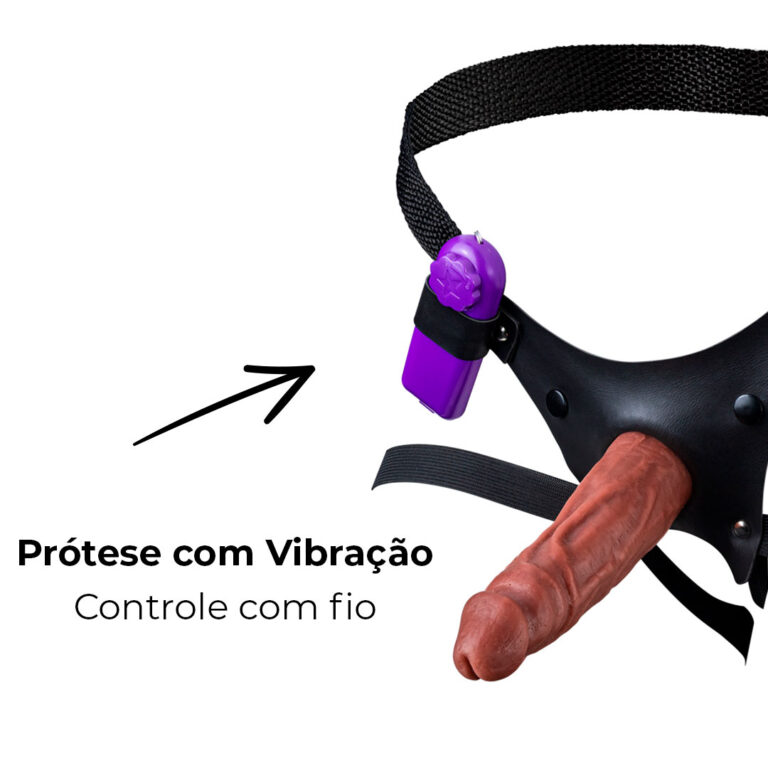 Cinta Peniana Para Dupla Penetração Na Mulher 15cm x 4,2cm com VIBRO Pênis Marrom - Imagem 6