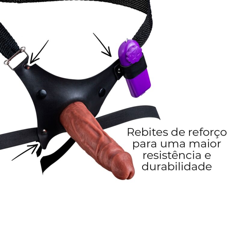 Cinta Peniana Para Dupla Penetração Na Mulher 15cm x 4,2cm com VIBRO Pênis Marrom - Imagem 4