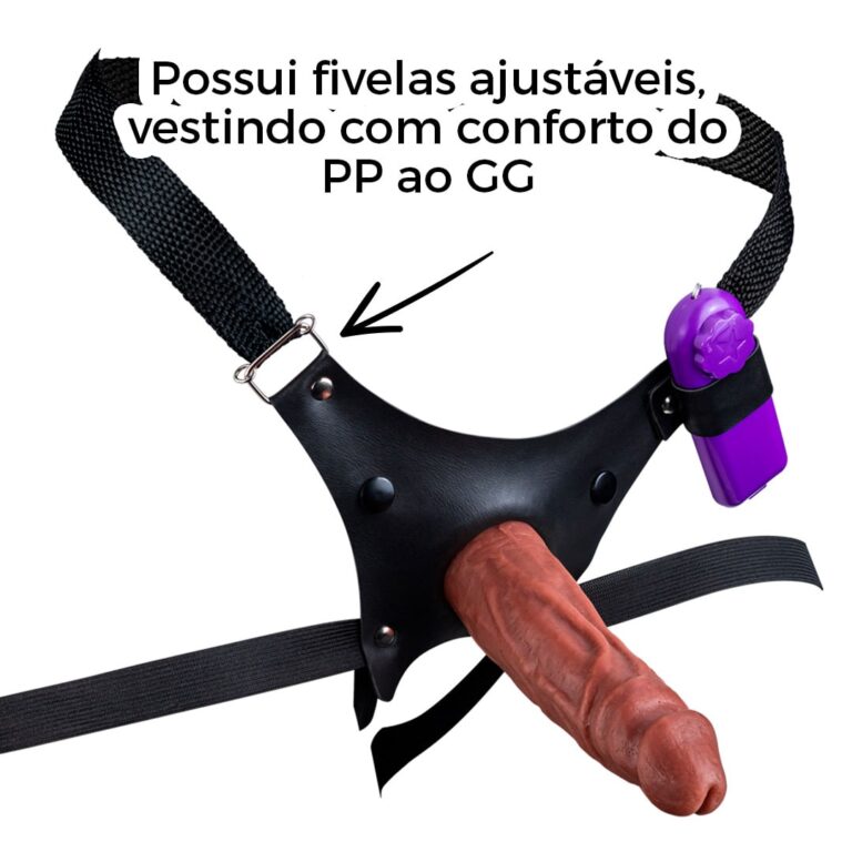 Cinta Peniana Para Dupla Penetração Na Mulher 15cm x 4,2cm com VIBRO Pênis Marrom - Imagem 7