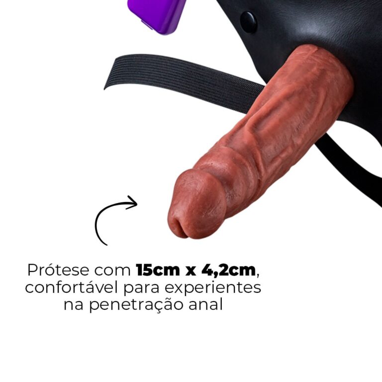 Cinta Peniana Para Dupla Penetração Na Mulher 15cm x 4,2cm com VIBRO Pênis Marrom - Imagem 3