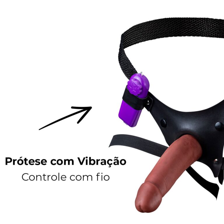 Cinta Peniana Para Dupla Penetração Na Mulher 13,5cm x 3,5cm com VIBRO Pênis Marrom - Imagem 3