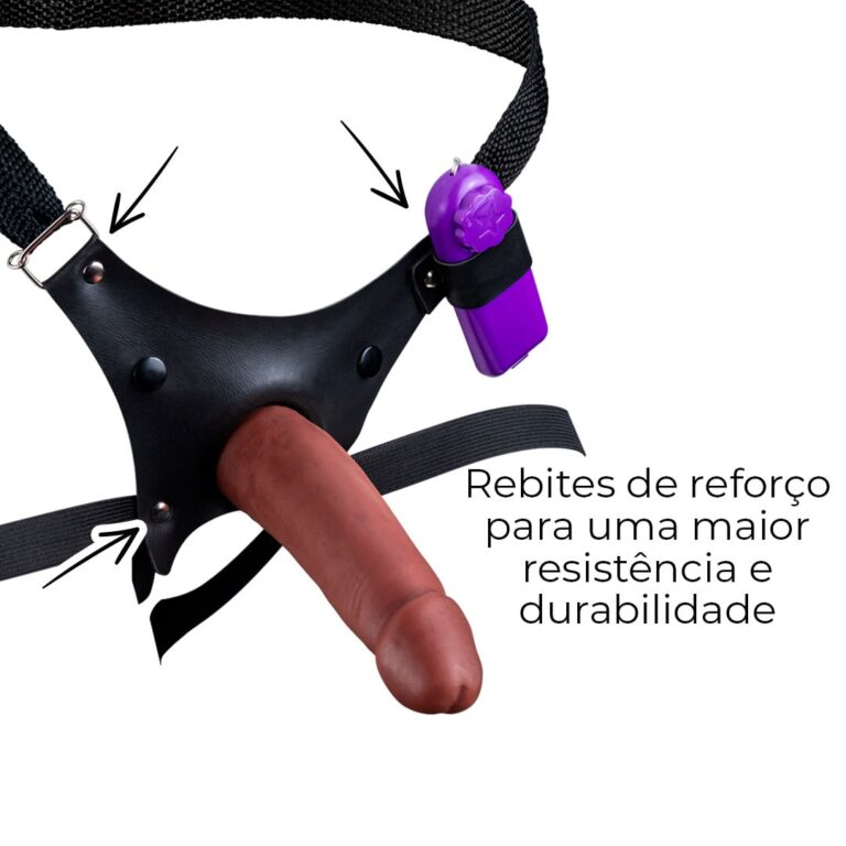 Cinta Peniana Para Dupla Penetração Na Mulher 13,5cm x 3,5cm com VIBRO Pênis Marrom - Imagem 4