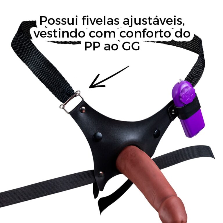 Cinta Peniana Para Dupla Penetração Na Mulher 13,5cm x 3,5cm com VIBRO Pênis Marrom - Imagem 6