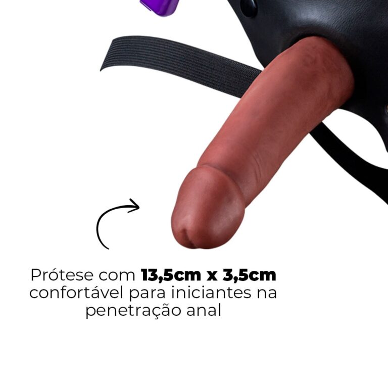 Cinta Peniana Para Dupla Penetração Na Mulher 13,5cm x 3,5cm com VIBRO Pênis Marrom - Imagem 5
