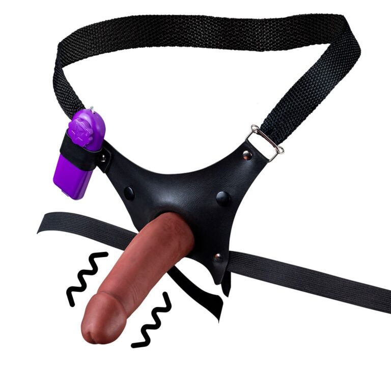 Cinta Peniana Para Dupla Penetração Na Mulher 13,5cm x 3,5cm com VIBRO Pênis Marrom