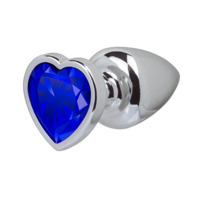 Plug Anal P 6,5cm x 2,5cm Leve sem Metal Prata com Pedra de Coração Azul – Feito em ABS L537
