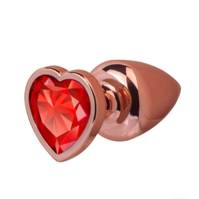 Plug Anal P 6,5cm x 2,5cm Leve sem Metal Rosé com Pedra de Coração Vermelha – Feito em ABS L546