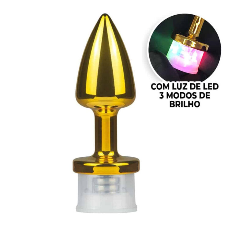 Plug Anal P com Luz de Led (3 Modos de Brilho) Dourado – Feito em ABS
