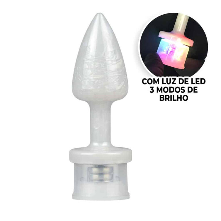 Plug Anal P com Luz de Led (3 Modos de Brilho) Branco Perolado – Feito em ABS