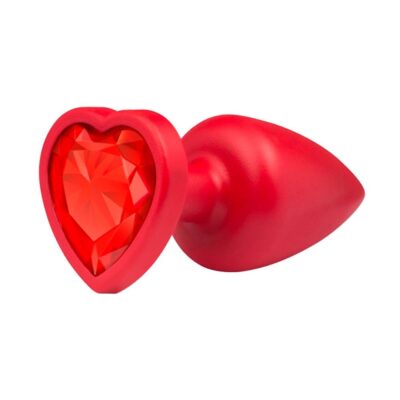 Plug Anal P 6,5cm x 2,5cm Leve sem Metal Vermelho com Pedra de Coração Vermelho Toque Aveludado - Feito em ABS L591