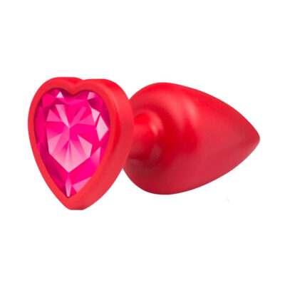 Plug Anal P 6,5cm x 2,5cm Leve sem Metal Vermelho com Pedra de Coração Rosa Toque Aveludado - Feito em ABS L593