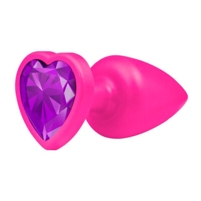 Plug Anal P 6,5cm x 2,5cm Leve sem Metal Rosa com Pedra de Coração Lilás Toque Aveludado - Feito em ABS L600