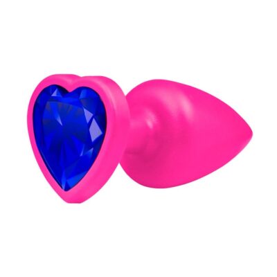 Plug Anal P 6,5cm x 2,5cm Leve sem Metal Rosa com Pedra de Coração Azul Toque Aveludado - Feito em ABS L602