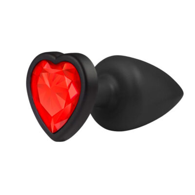 Plug Anal P 6,5cm x 2,5cm Leve sem Metal Preto com Pedra de Coração Vermelho Toque Aveludado - Feito em ABS L603