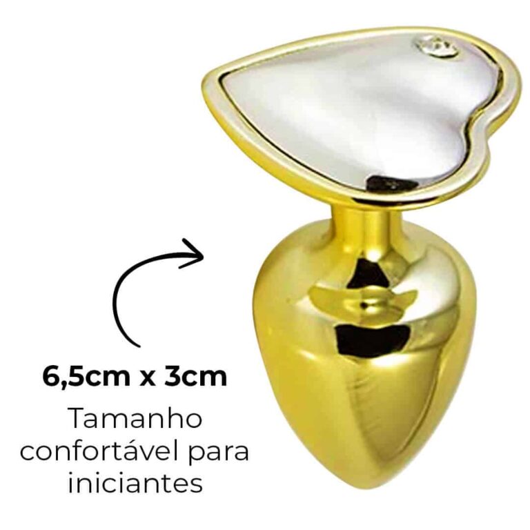 Plug Anal P 6,5cm x 3cm Dourado com Pedra de Coração Prata - Feito em Metal HA161DC - Imagem 10