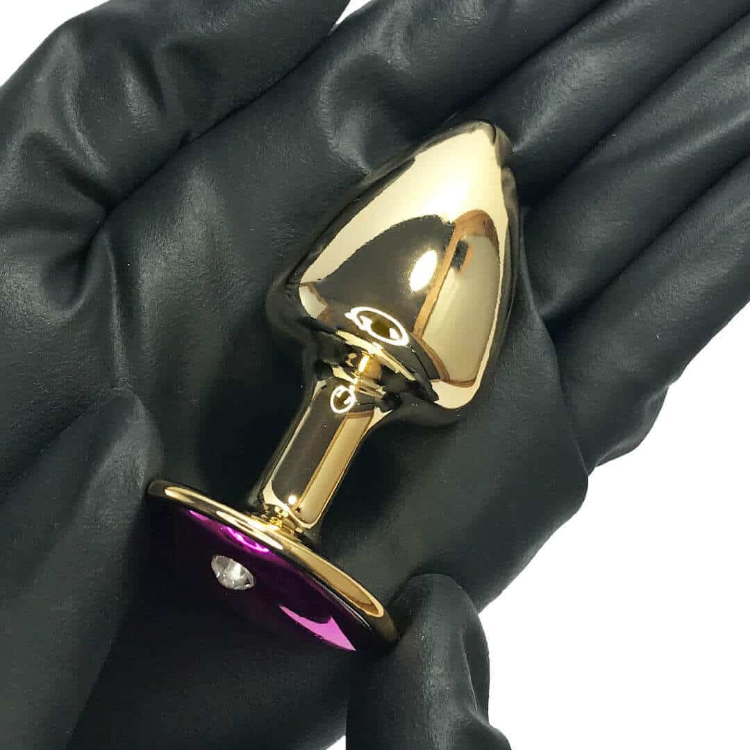 Plug Anal P 6,5cm x 3cm Dourado com Pedra de Coração Rosa - Feito em Metal HA161DR - Imagem 5