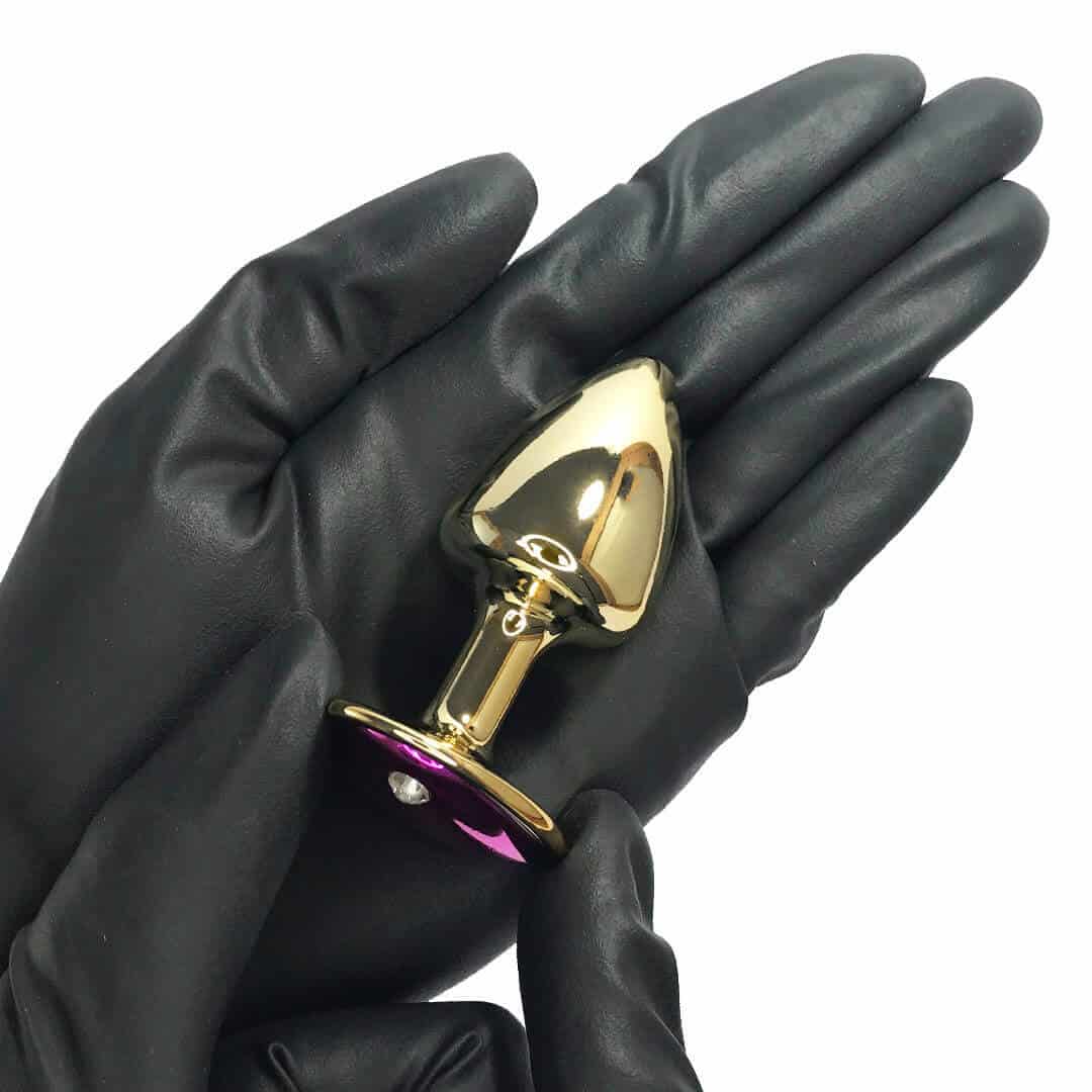 Plug Anal P 6,5cm x 3cm Dourado com Pedra de Coração Rosa - Feito em Metal HA161DR - Imagem 4