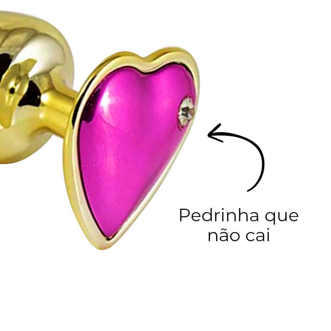 Plug Anal P 6,5cm x 3cm Dourado com Pedra de Coração Rosa - Feito em Metal HA161DR - Imagem 9